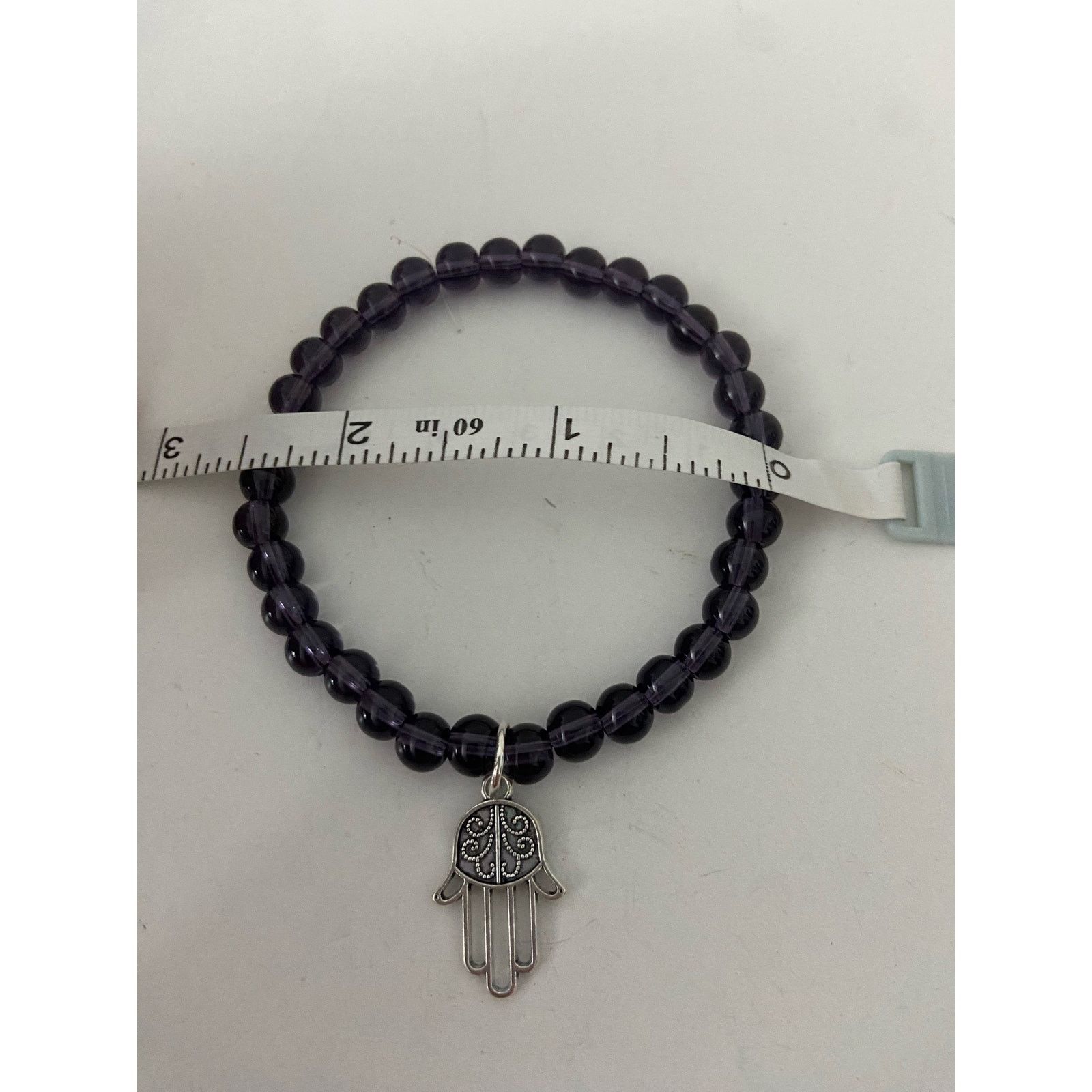 Handmade Handmade purple glass bead hamsa bracelet Size ONE SIZE - 3 Thumbnail