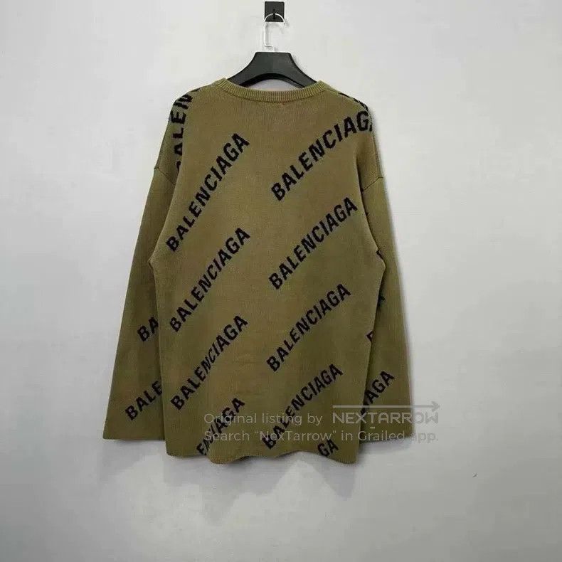 Balenciaga Balenciaga Olive Green Bulletproof Text Logo Knit Sweater Size US M / EU 48-50 / 2 - 4 Thumbnail