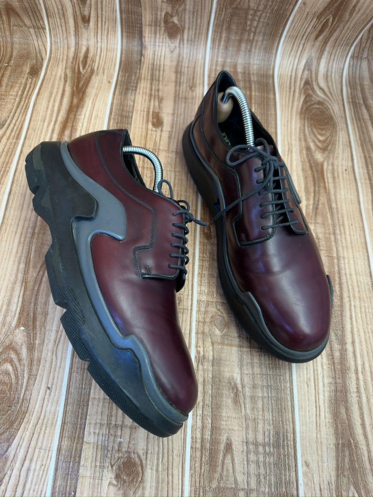 Prada AW15 Runway 2EG129 Show Wave Burgundy Derby Shoes Size US 10 / EU 43 - 10 Thumbnail
