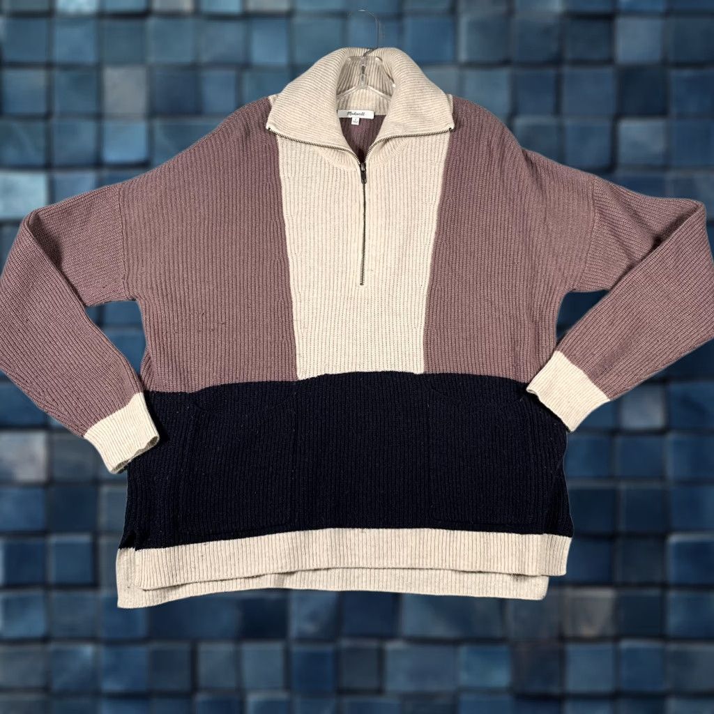 Madewell Madewell Sweater Womens L Multicolor Stripe Mock Neck 1/4 Zip Pockets Knit Size L / US 10 / IT 46 - 1 Thumbnail