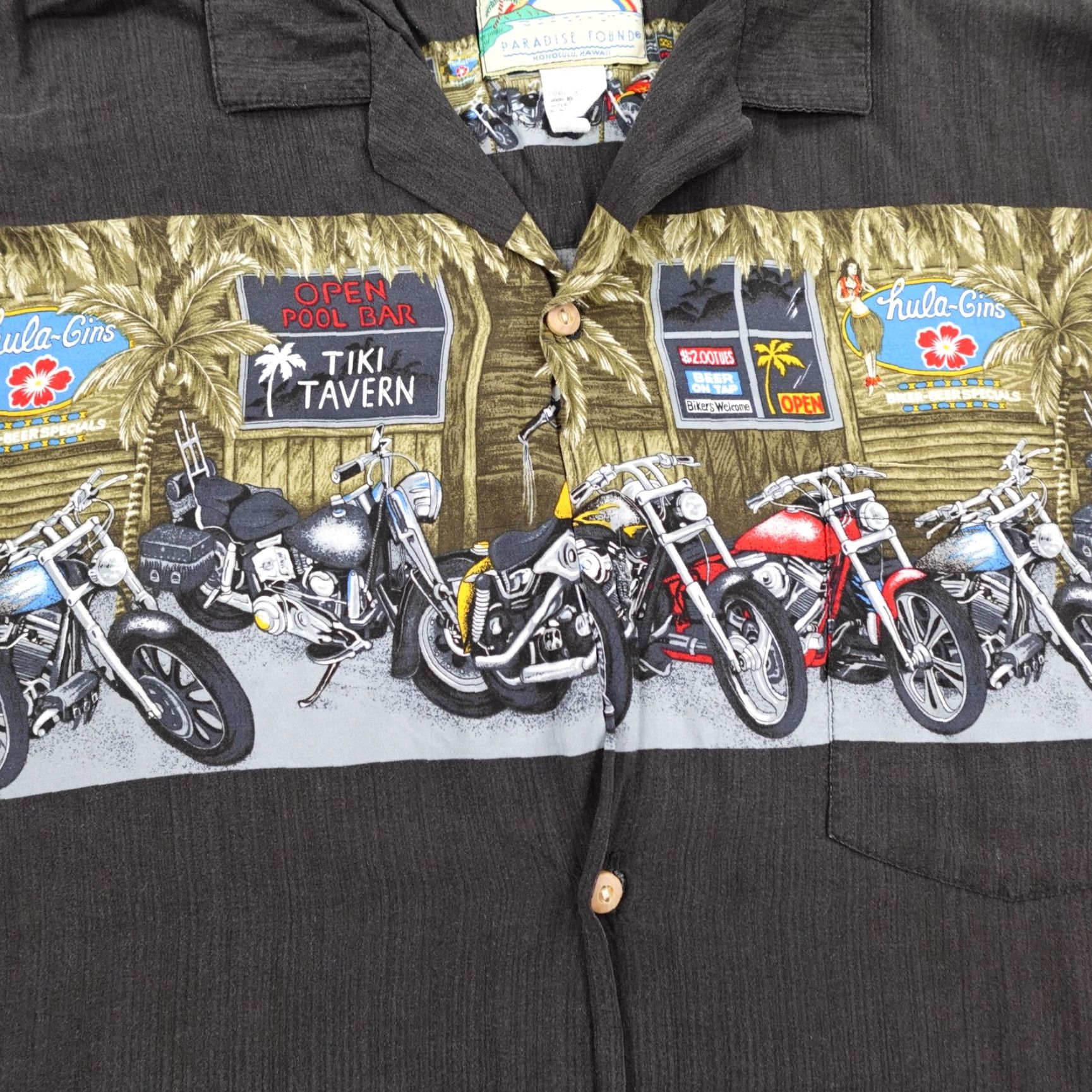 Paradise Found VINTAGE Paradise Found Shirt Mens XL Black Hawaiian Motorcycles Aloha Tiki Bar Size US XL / EU 56 / 4 - 3 Thumbnail
