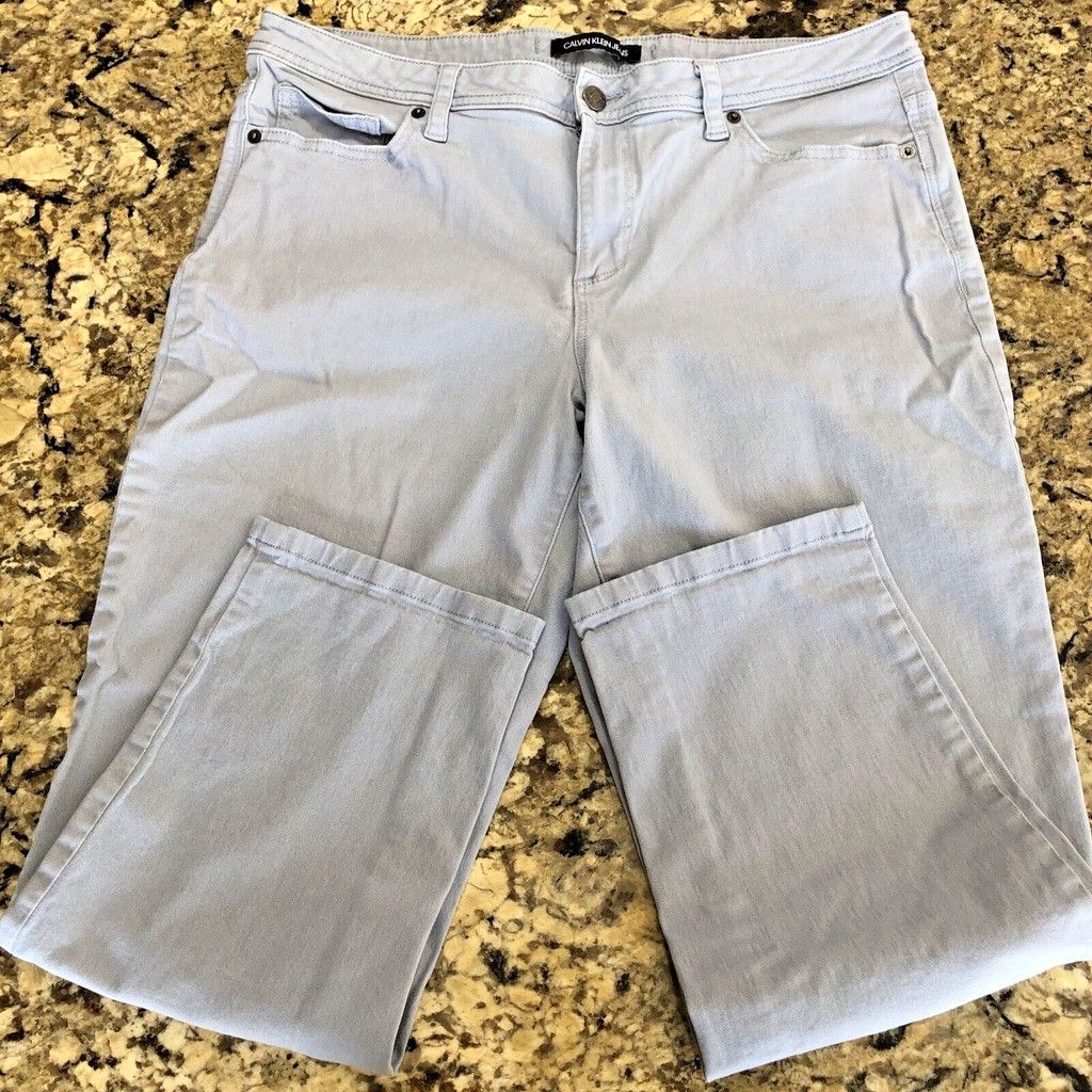 Calvin Klein Size 12 Calvin Klein Jeans Womens Crop Baby Blue Stretchy Size 33" - 1 Thumbnail