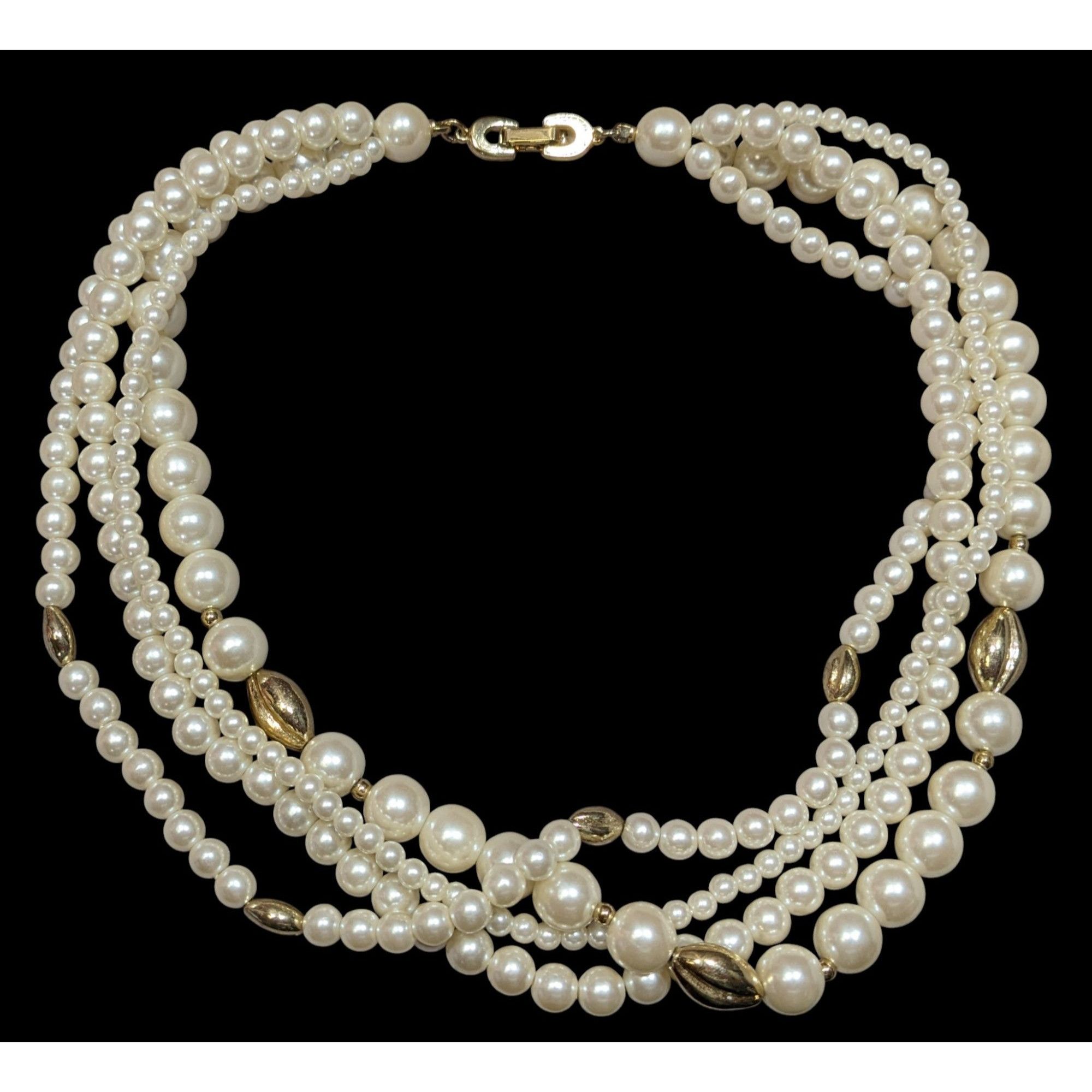 Other Vintage Multistrand Faux Pearl Necklace With Gold Tone Accen Size ONE SIZE - 1 Thumbnail