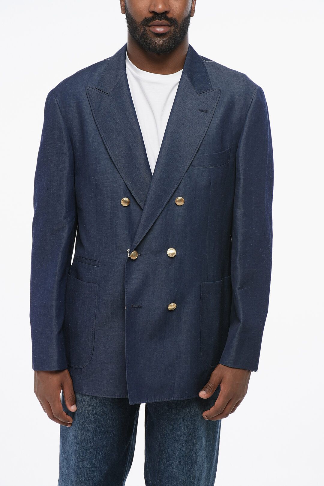 Brunello Cucinelli og1mm0725 Double-breasted Linen Blend Blazer in Blue Size US XL / EU 56 / 4 - 1 Thumbnail