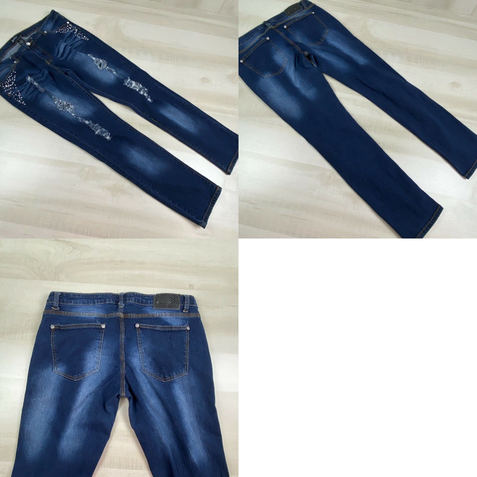 Vintage Klip Womens Skinny Juniors Rhinestones Distressed Bling Jeans 13 Medium Wash Size 34" / US 12 / IT 48 - 8 Thumbnail