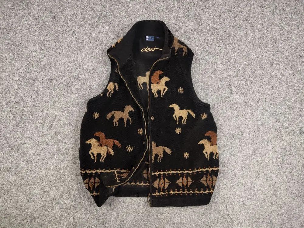 Japanese Brand Vintage 90's All dark Print Zip Fleece Vest Jacket Size US M / EU 48-50 / 2 - 1 Thumbnail