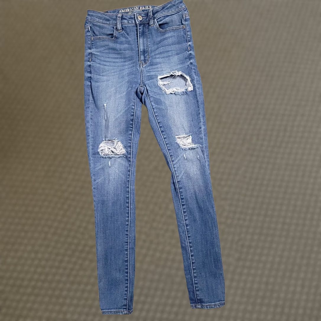 American Eagle Outfitters VINTAGE American Eagle Jeans Skinny Jegging Womens 2 Reg Medium Wash Distressed 4 Regular Boys Girls Mens Womens Size 26" / US 2 / IT 38 - 1 Thumbnail