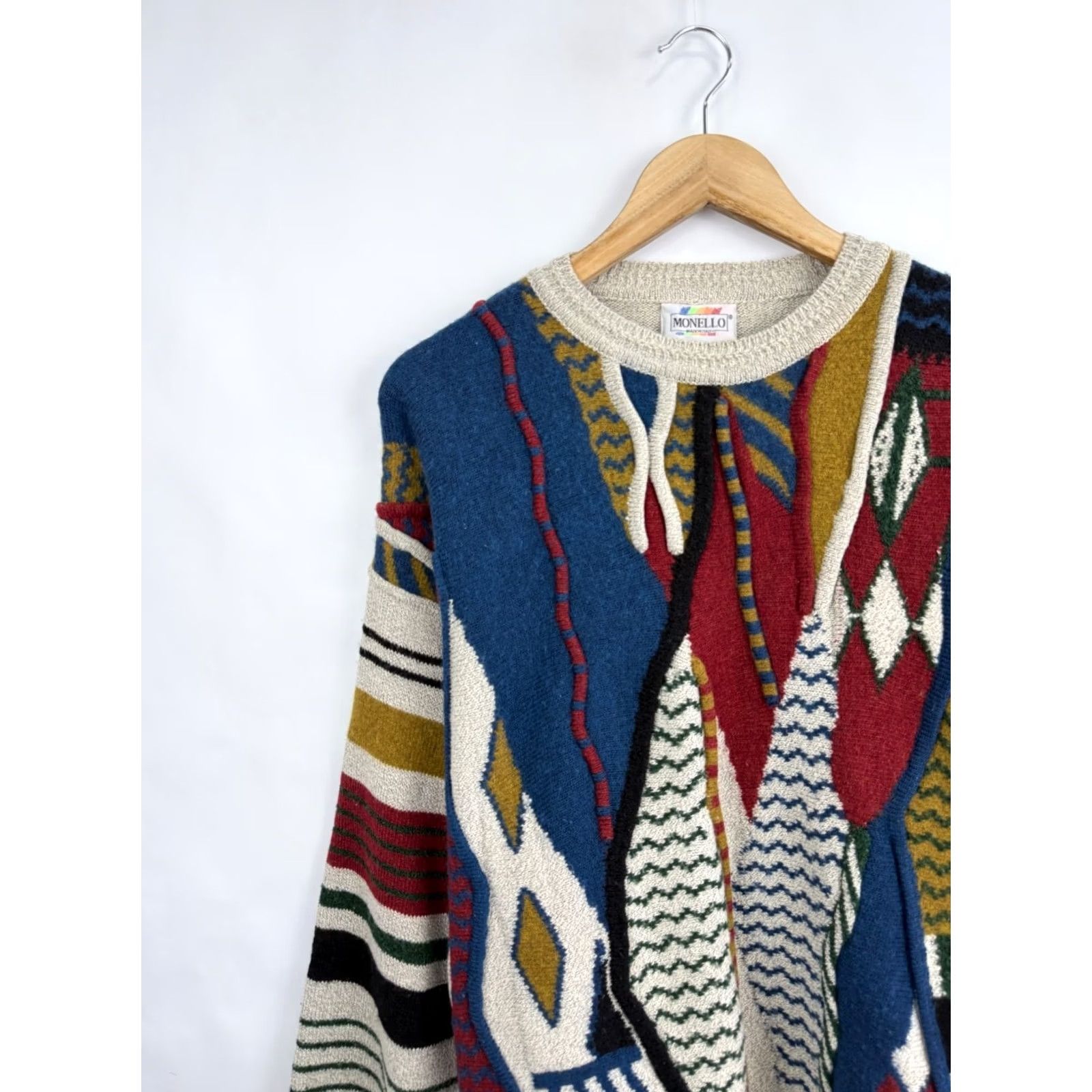 Tonello 🇮🇹 Vintage 90s Monello Sweater Made in Italy Coogi Style Rare Size L/XL Size US L / EU 52-54 / 3 - 3 Thumbnail