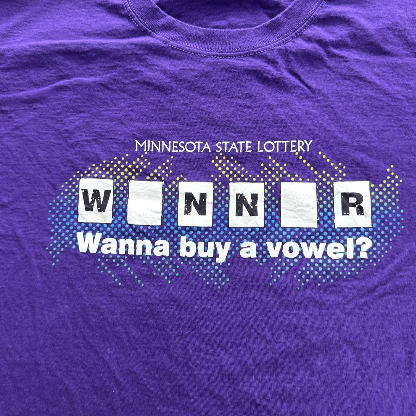 Jerzees Minnesota State Lottery Shirt Mens Large Purple Graphic Winner Funny Slogan Size US L / EU 52-54 / 3 - 2 Thumbnail