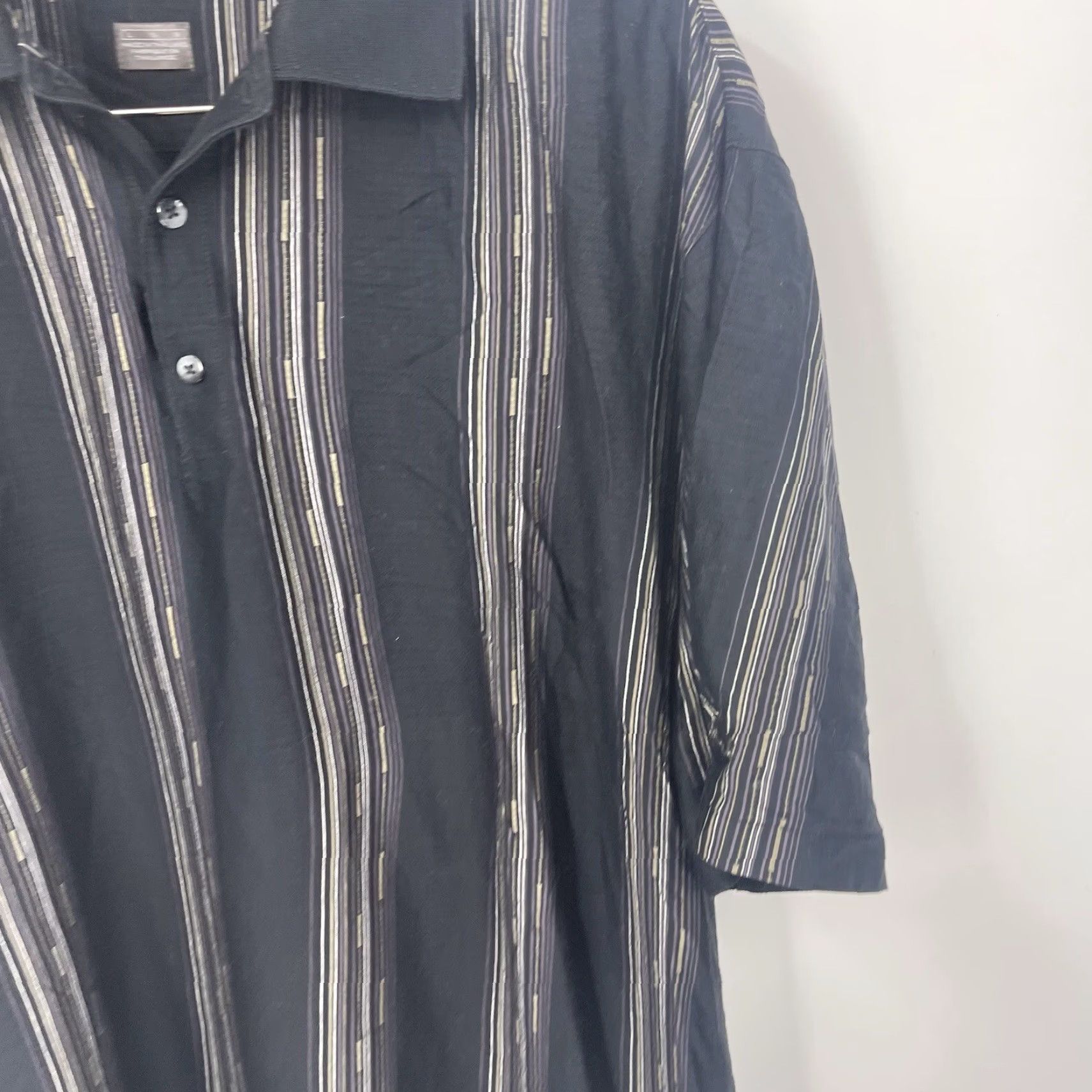 Vintage Tiger Woods Shirt Mens Large Striped Polo Black 60/2 Mercerized Golf Preppy Size US L / EU 52-54 / 3 - 6 Thumbnail