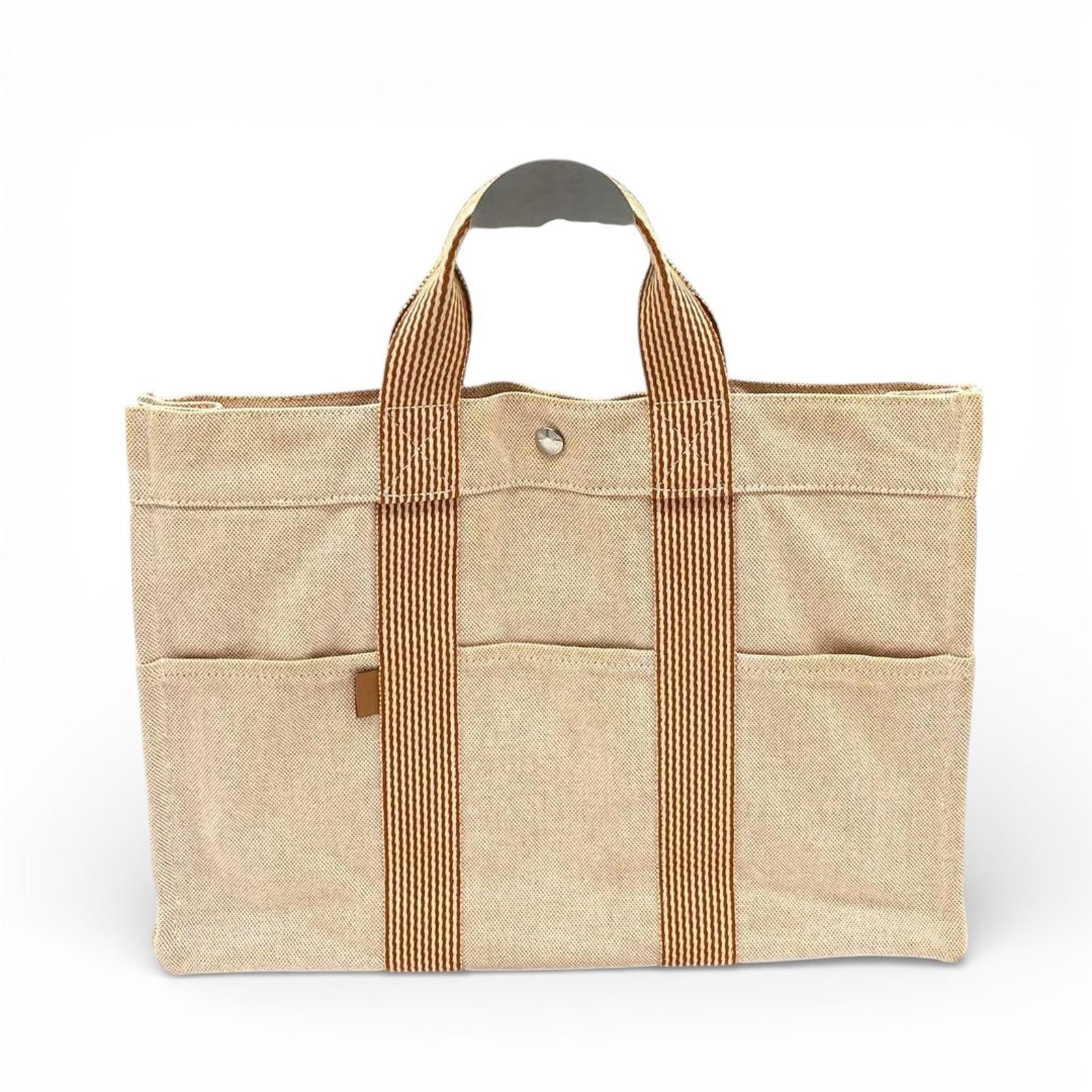 Hermes Hermès - Beige Canvas Tote Bag with Brown Striped Handles Size ONE SIZE - 2 Thumbnail