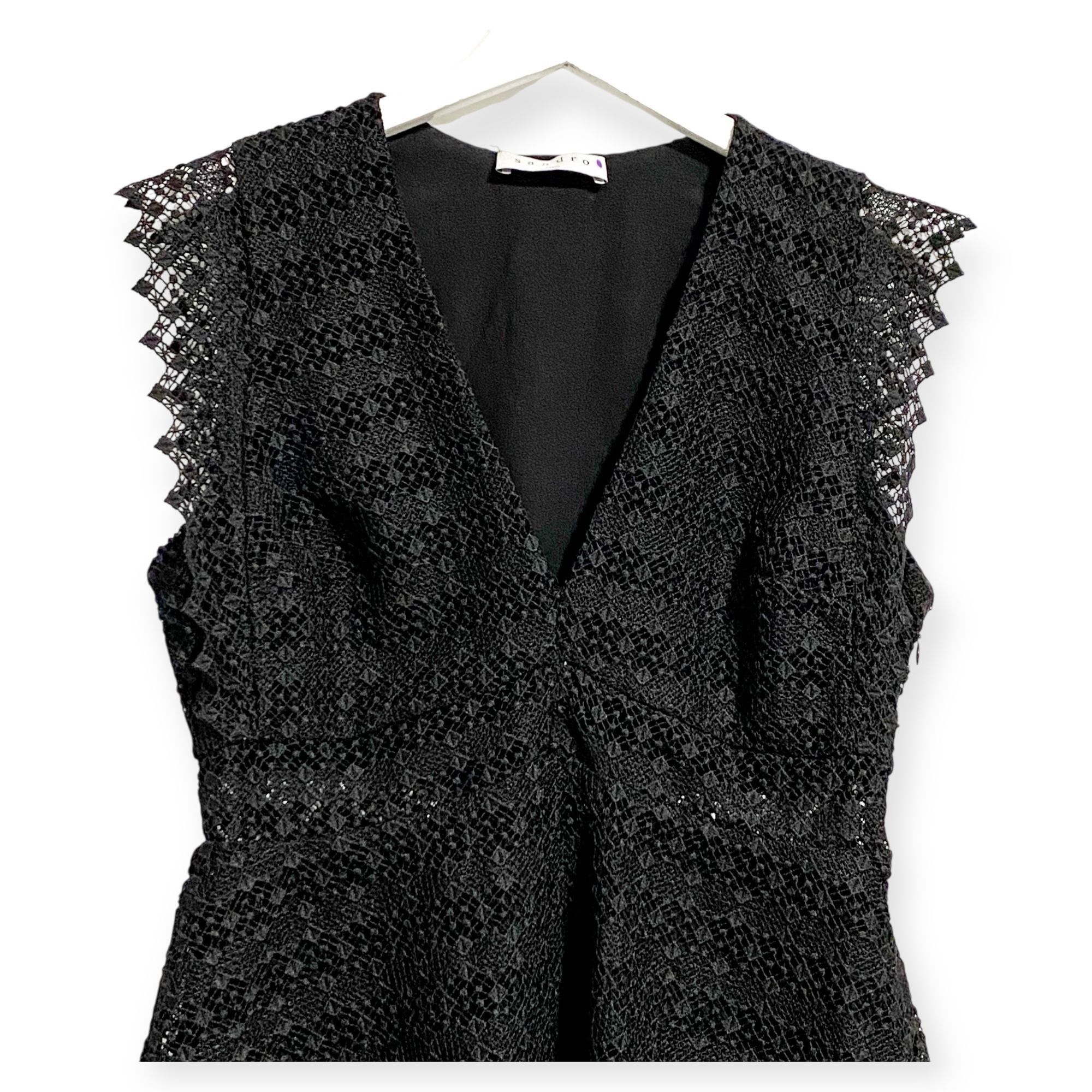 Sandro Sandro Lindsey black pinked crocheted dress, Size 3/L Size L / US 10 / IT 46 - 5 Thumbnail