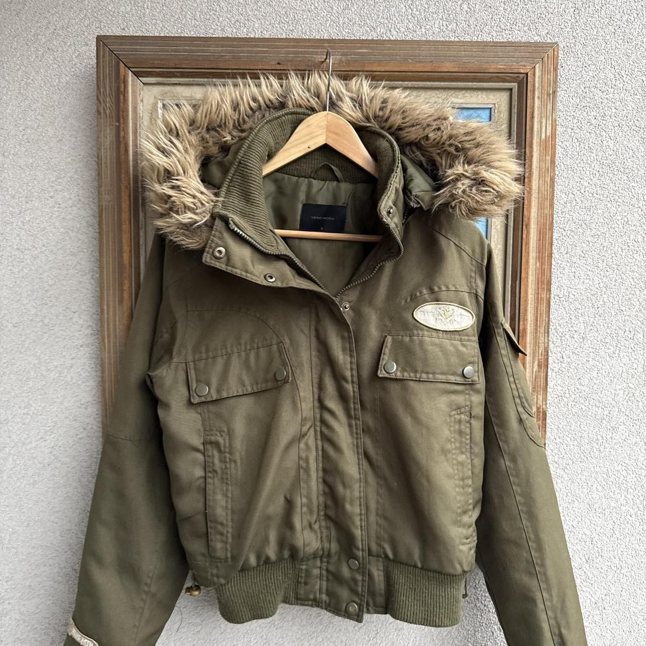 Vintage Bomber Jacket Faux Fur Hooded Khaki Size S / US 4 / IT 40 - 3 Thumbnail