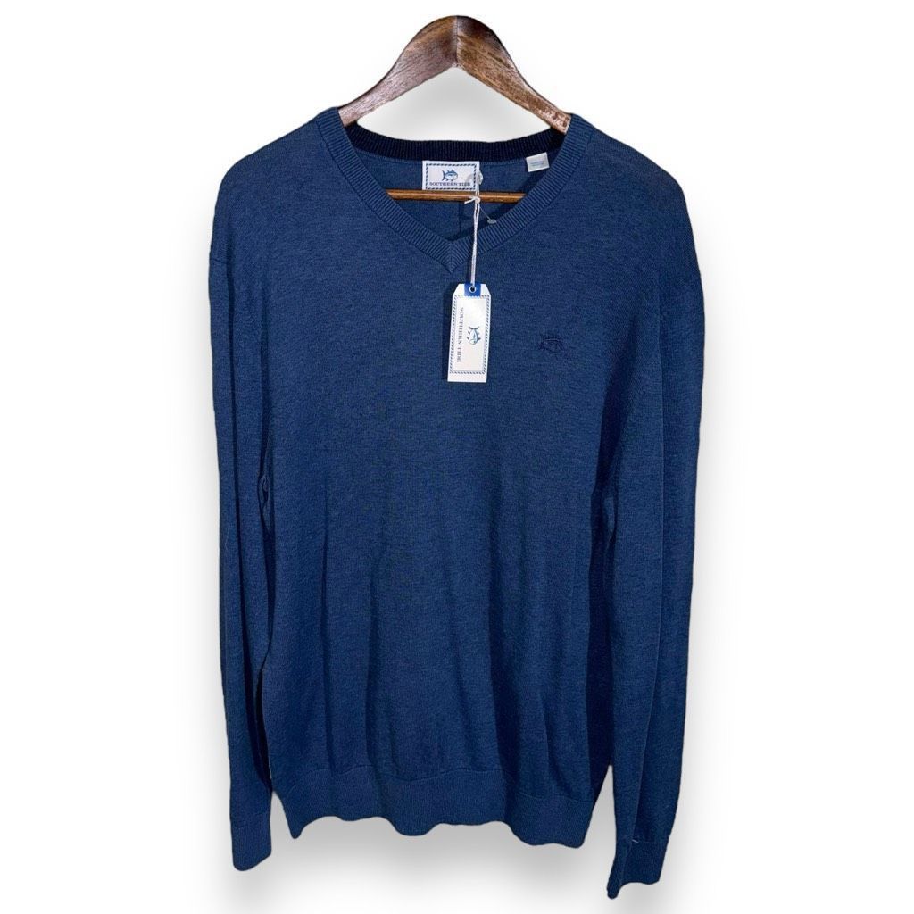 Southern Tide NWT Yacht Blue Southern Tide Pima Cotton V Neck Skipjack Sweater Size M Size US M / EU 48-50 / 2 - 1 Thumbnail