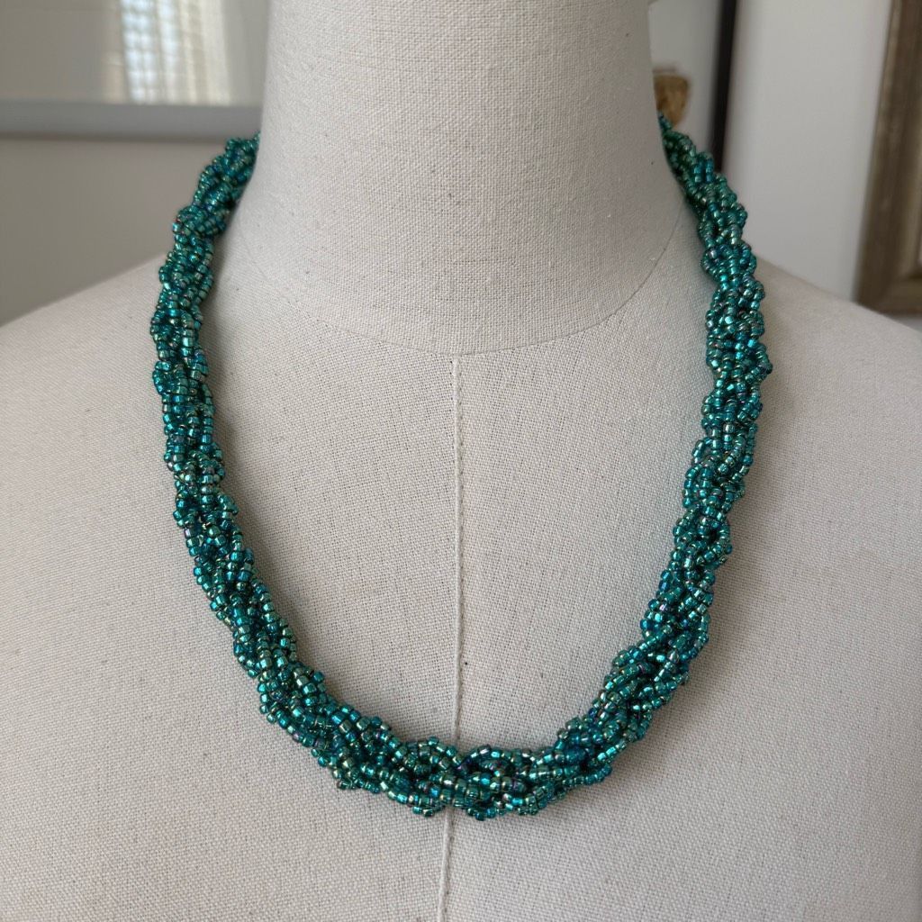 Other Turquoise Iridescent Glass Bead Braided Necklace Magnetic Cl Size ONE SIZE - 1 Thumbnail