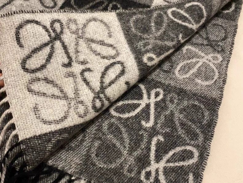 Loewe LOEWE Wool and cashmere checkered scarf, black and gray Size ONE SIZE - 2 Thumbnail