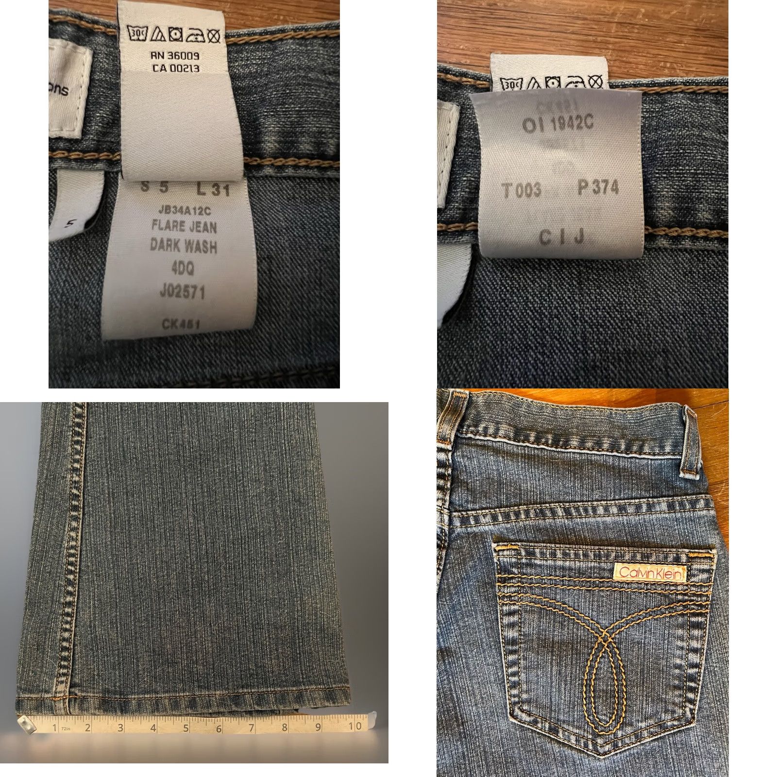 Calvin Klein VINTAGE Calvin Klein Jeans Womens 5 Blue Mid Rise Flare Denim Y2K Jeans Size 27" / US 4 / IT 40 - 8 Thumbnail