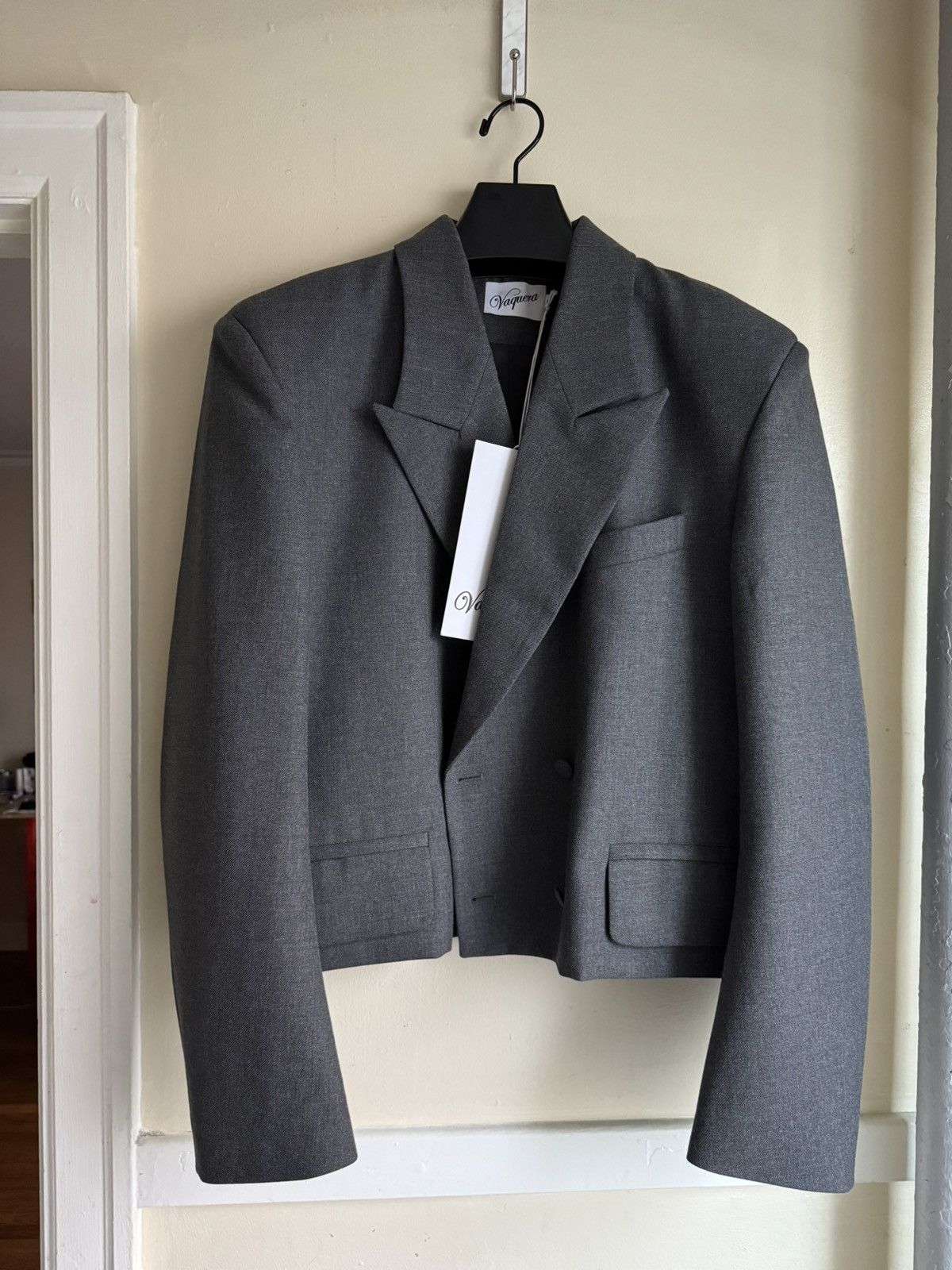 Vaquera VAQUERA CROPPED PADDED SHOULDER GREY BLAZER Size M / US 6-8 / IT 42-44 - 1 Thumbnail