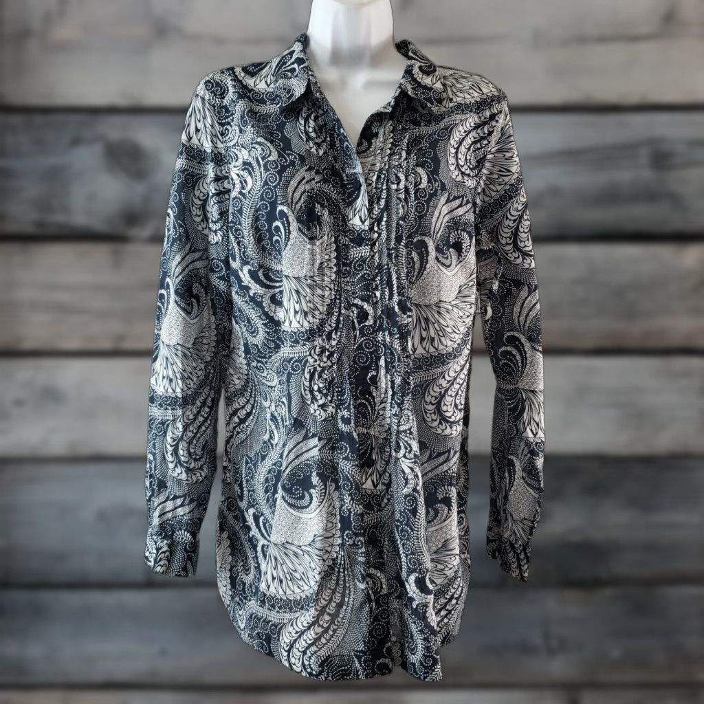 Talbots Talbots Womens Button Front Top Sz M Blue White Floral Cotton Long Sleeve Shirt Size M / US 6-8 / IT 42-44 - 1 Thumbnail
