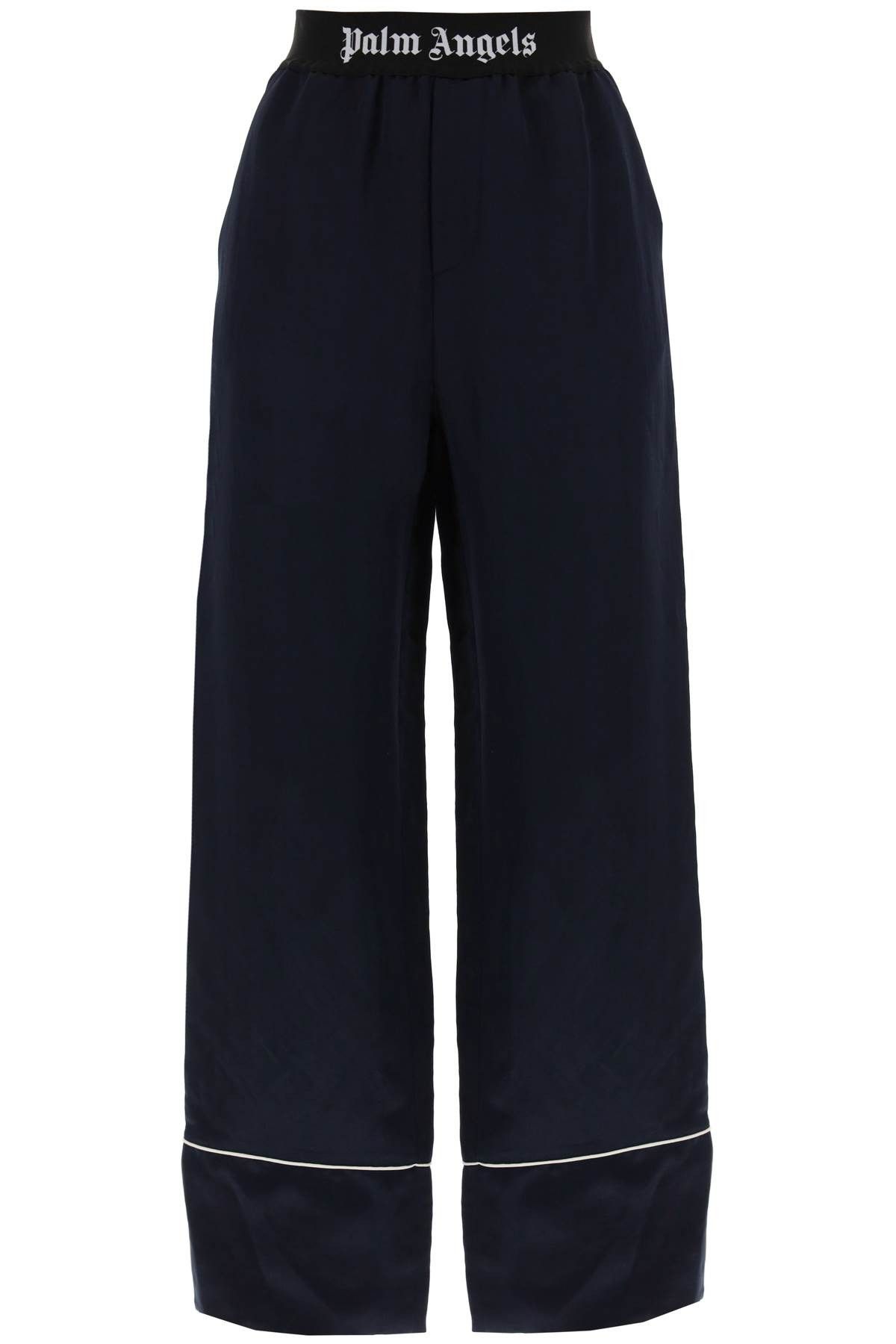 image of Palm Angels Satin Pajama Pants For in Navy Blue Black, Women's (Size 27)