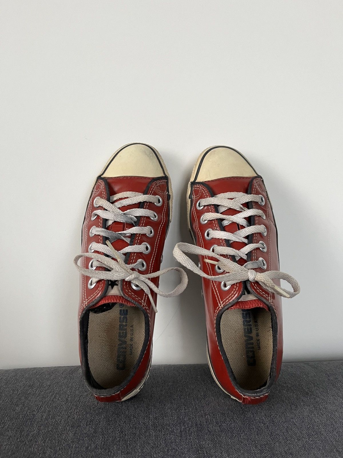 Converse × Vintage 90's Made in USA Converse Red Glossy Patent Leather Sneakers Size US 5.5 / IT 35.5 - 7 Thumbnail