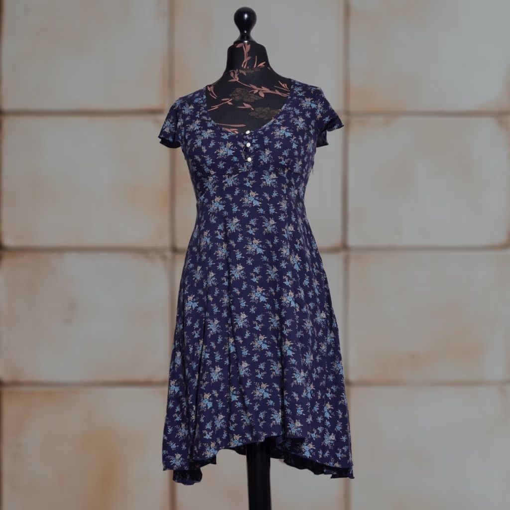 Vintage Denim & Supply Ralph Lauren Dress Women Short Sleeve Knee Length Flower Print Size 0 Blue Fit & Flare Size 25" / US 0 / IT 36 - 1 Thumbnail