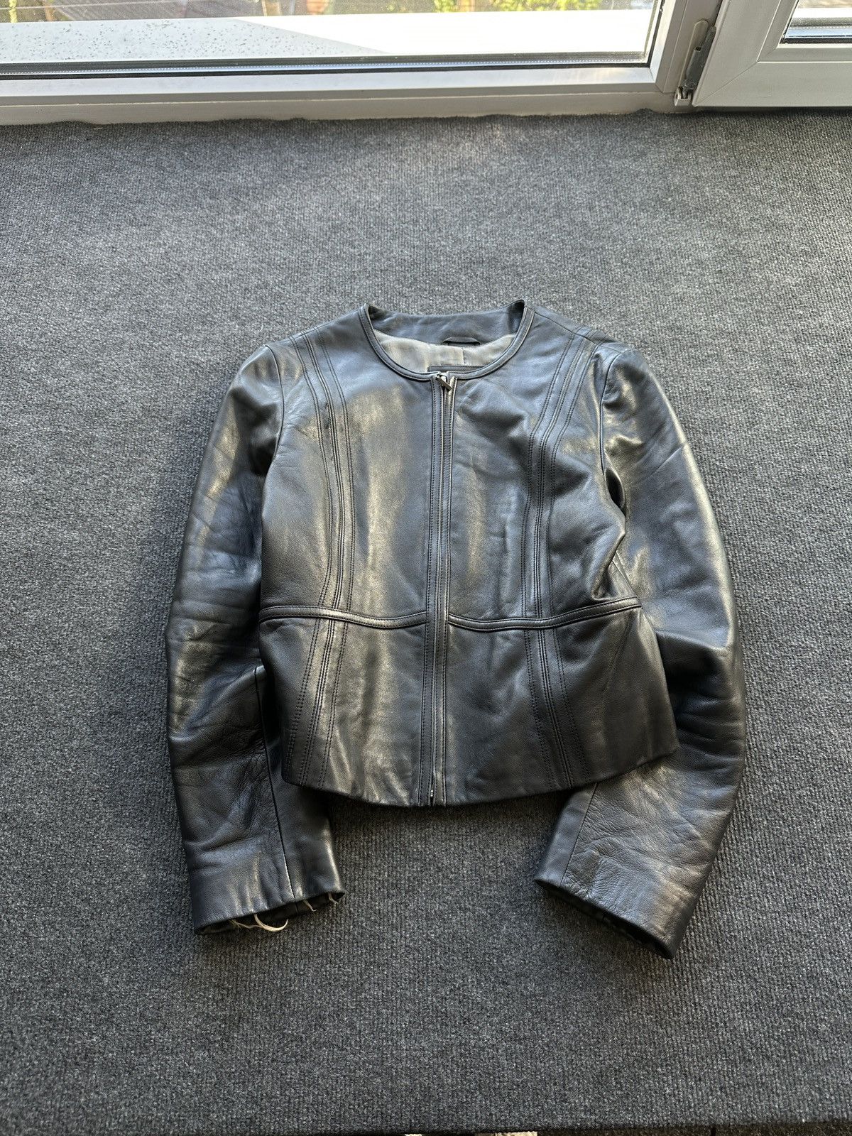 Other 🚨Y2K RICK OWENS TYPE DIRTY SLIM FIT ZIP LEATHER JACKET Size M / US 6-8 / IT 42-44 - 1 Thumbnail