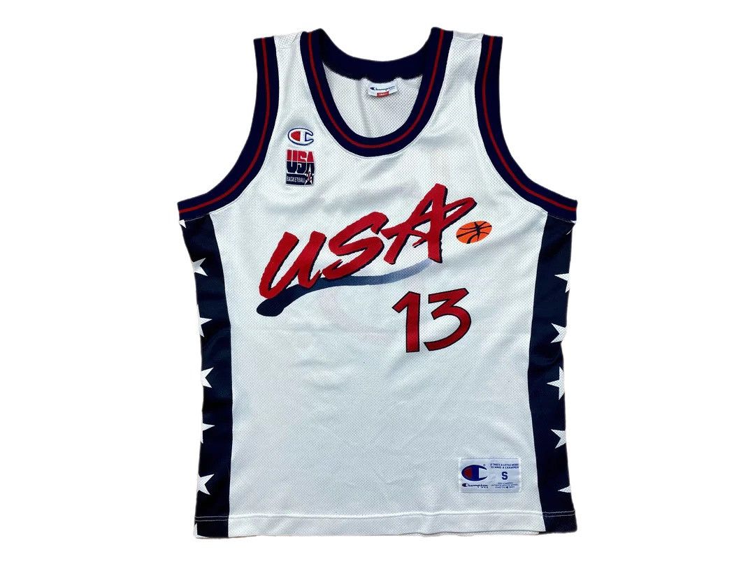 image of Vintage 1996 Shaquille O’Neal Usa Basketball Champion Jersey in White/Navy, Men's (Size Small)