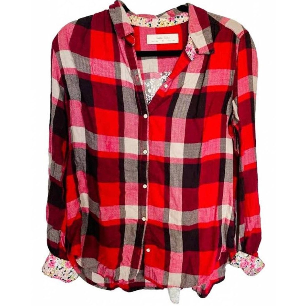 Anthropologie ANTHROPOLOGIE Red Black Plaid Lace Button Shirt Blouse Top Size M / US 6-8 / IT 42-44 - 11 Thumbnail