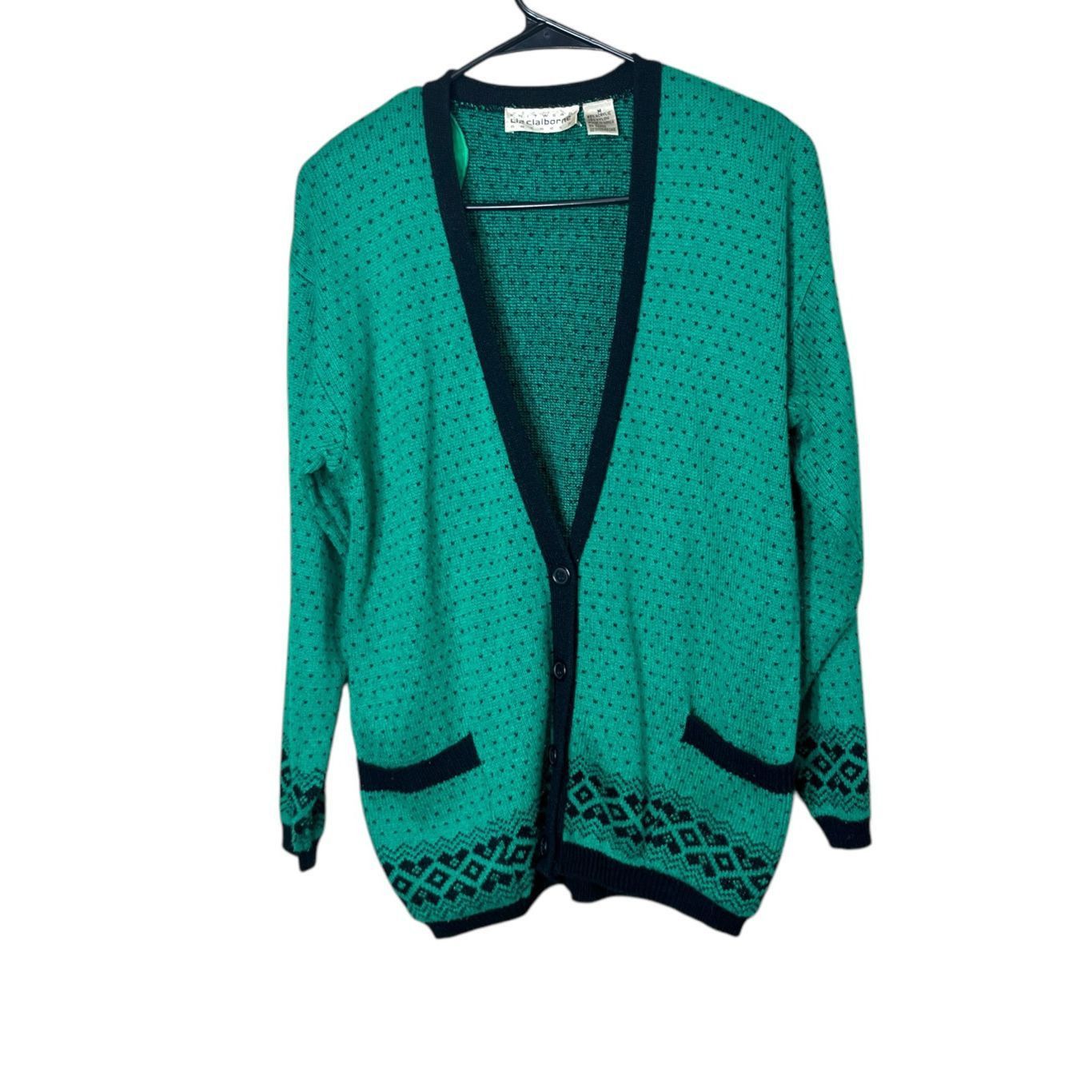 Liz Claiborne Vintage Liz Claiborne Green Polka Dot Cardigan Button Front Size M Size M / US 6-8 / IT 42-44 - 1 Thumbnail
