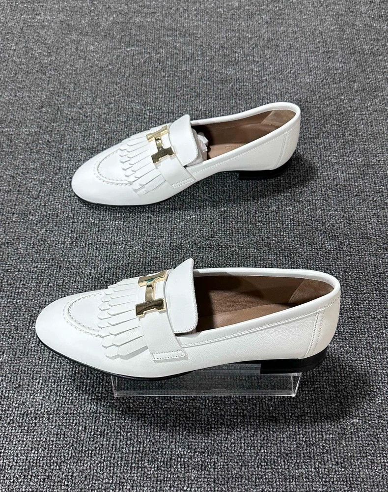 Hermes White H Buckle Loafers with Fringes-2506 Size US 5 / IT 35 - 2 Thumbnail