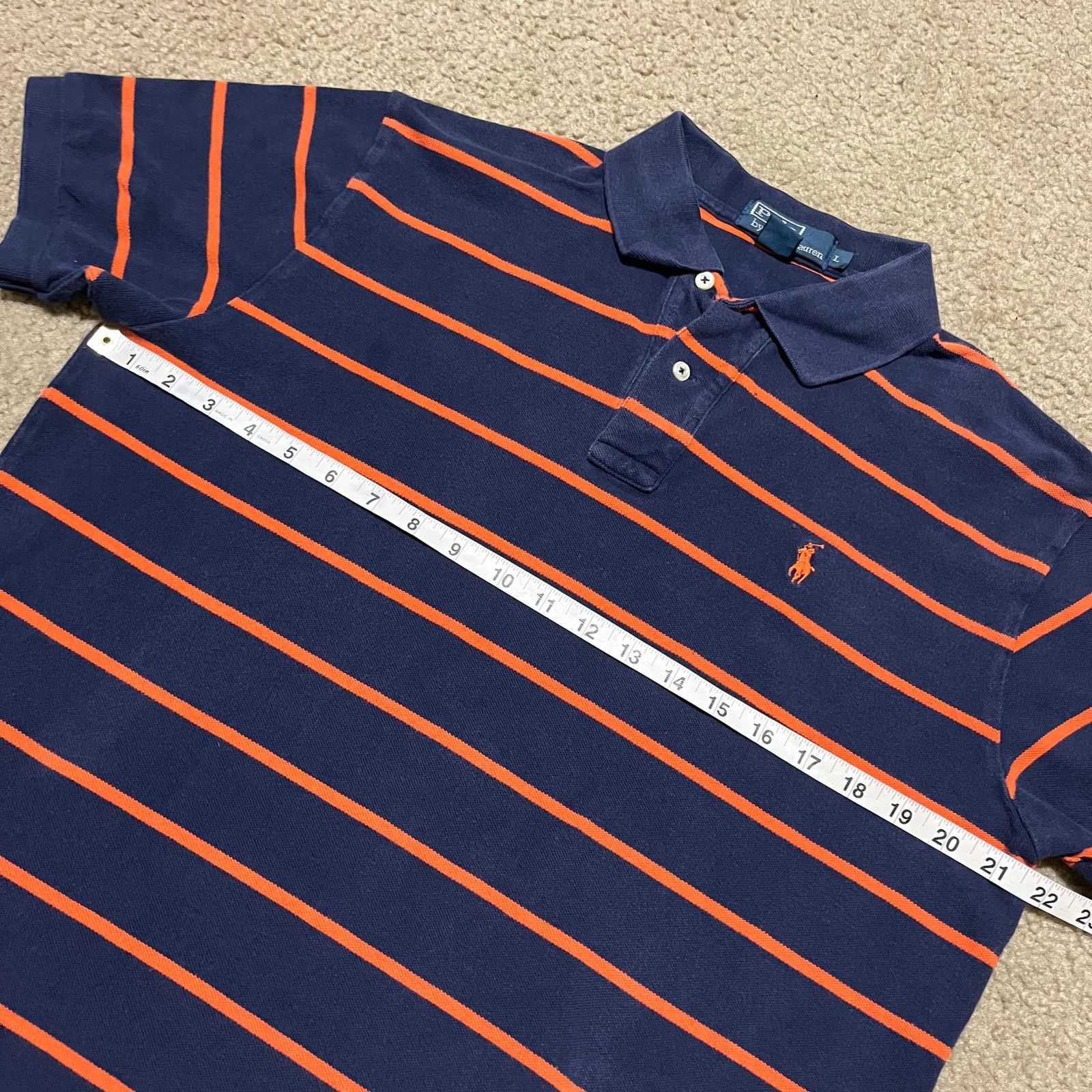Polo Ralph Lauren Polo Ralph Lauren Orange/Navy Striped Polo Shirt Large Size US L / EU 52-54 / 3 - 5 Thumbnail