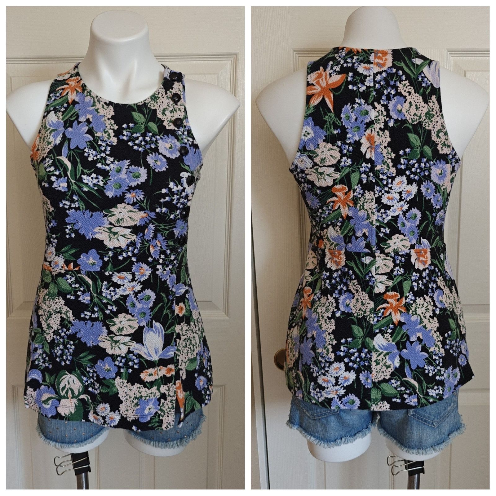 Anthropologie Maeve Brenner Floral Print Peplum Tank Top sz S Size S / US 4 / IT 40 - 1 Thumbnail