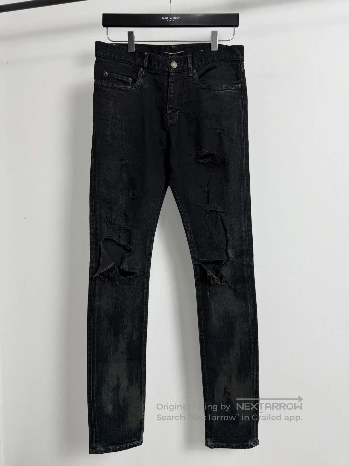 Saint Laurent Paris Black Distressed Skin Fit Jeans. Size US 29 - 1 Thumbnail