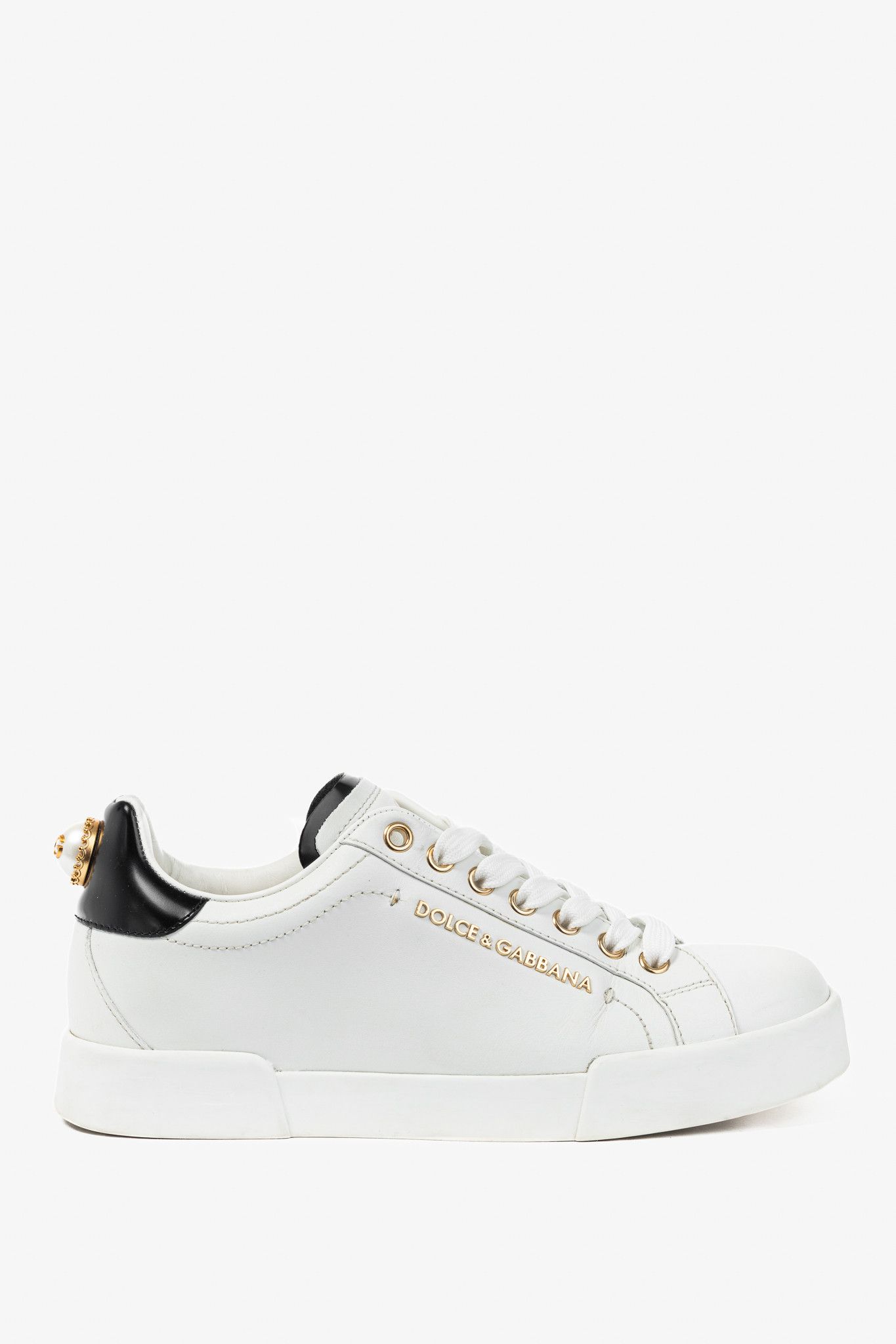 Dolce & Gabbana Dolce & Gabbana Portofino Leather Pearl-Embellished Sneakers Size US 5.5 / IT 35.5 - 1 Thumbnail