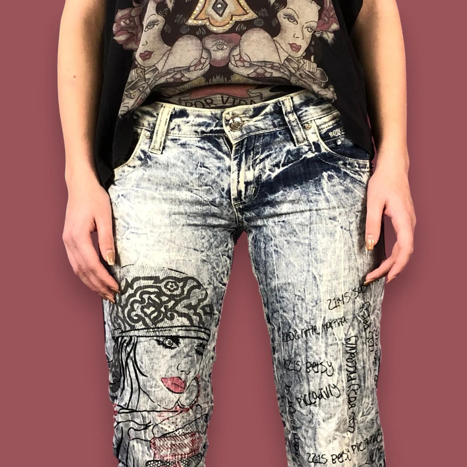 Roberto Cavalli Y2K Roberto Cavalli Vintage Women's Painted Jeans - 28 Size 27" / US 4 / IT 40 - 5 Thumbnail