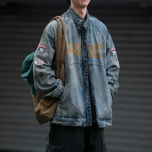 Japanese Brand × Vintage American vintage denim jacket bomber oversize y2k unisex Size US L / EU 52-54 / 3 - 1 Thumbnail