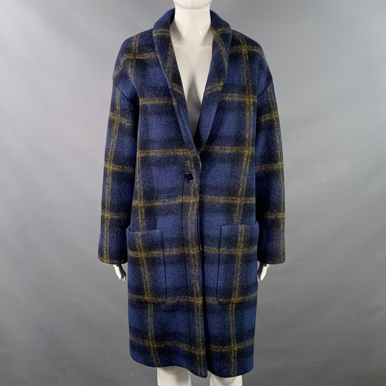 Band Of Outsiders Size S Blue Tan Wool Blend Plaid Rabbit Fur Collar Coat Size S / US 4 / IT 40 - 3 Thumbnail