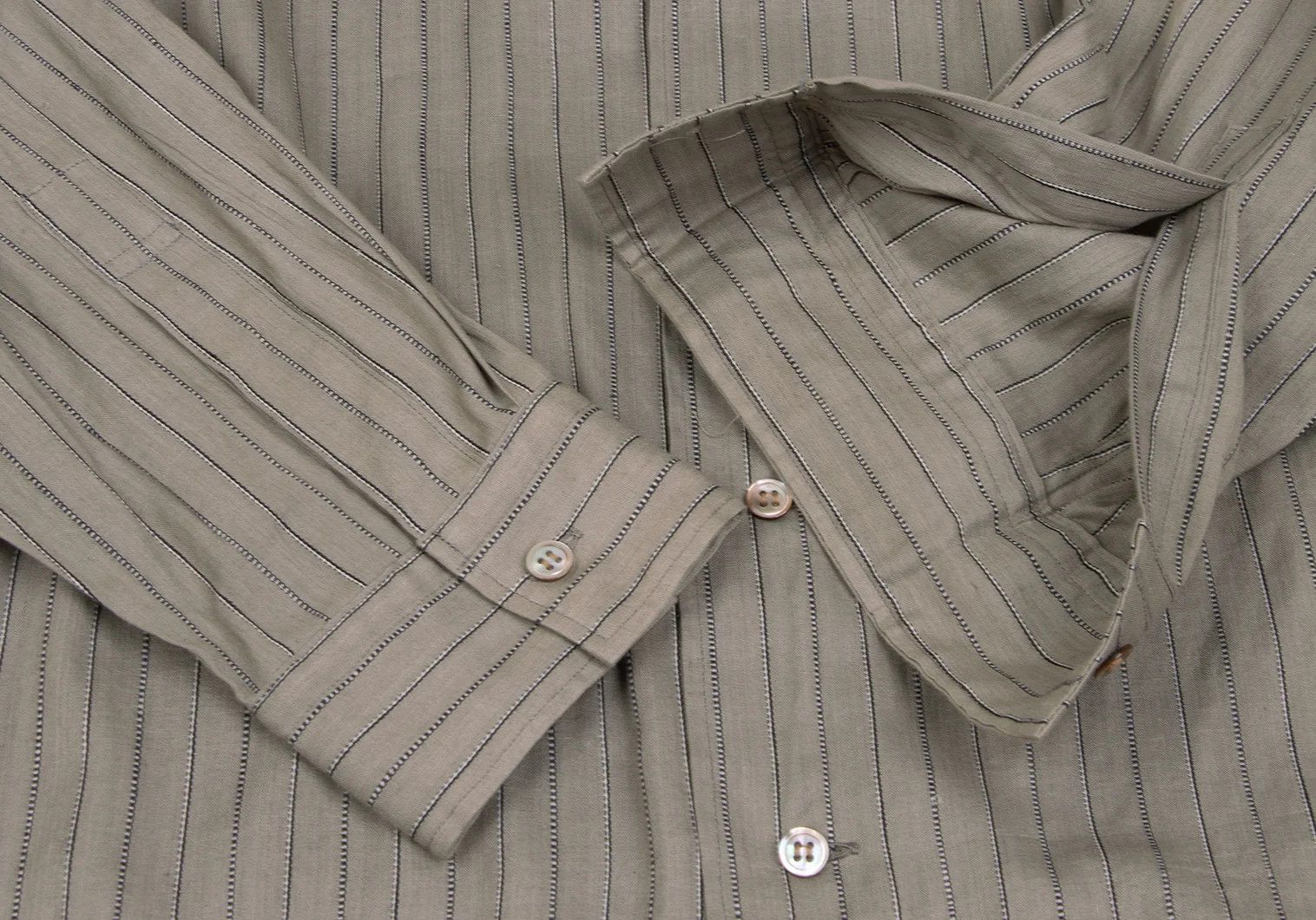 Jean Paul Gaultier Silk-Cotton Stripe Woven Shirt in Khaki Size 3 Size US L / EU 52-54 / 3 - 8 Thumbnail