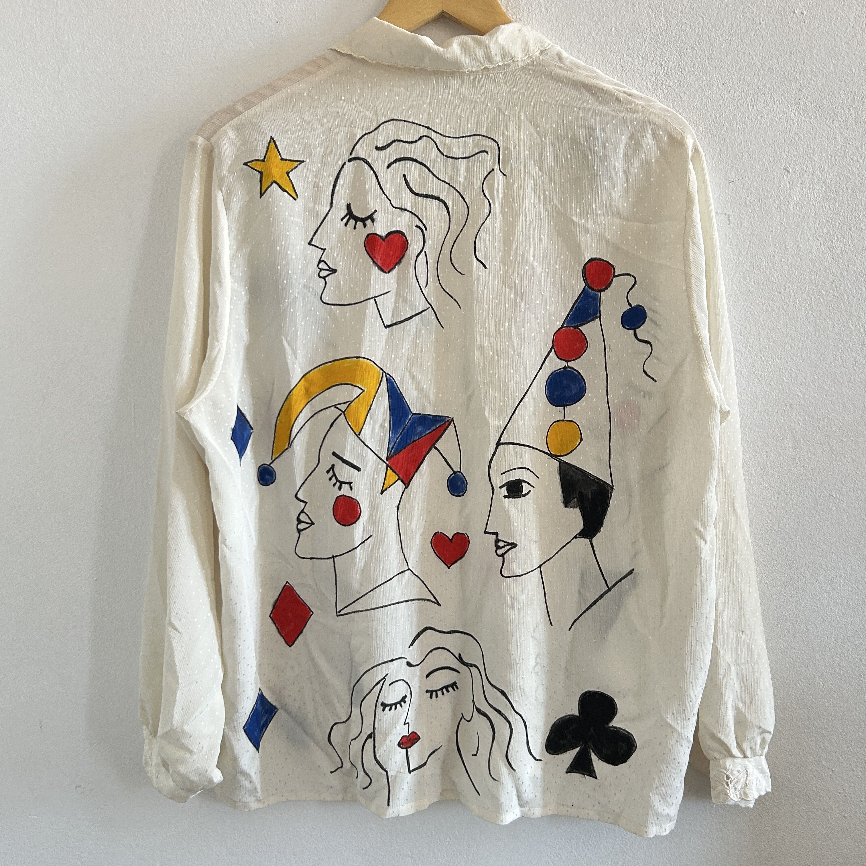 Custommade Hand Painted Vintage Harlequin Circus Blouse Size L / US 10 / IT 46 - 9 Thumbnail