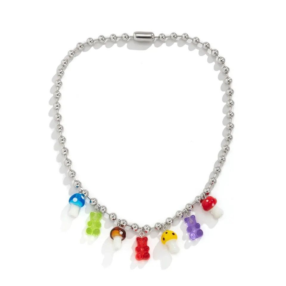 Jewelry Vintage Acrylic Transparent Bear Mushroom Pendant Necklace Size ONE SIZE - 6 Thumbnail
