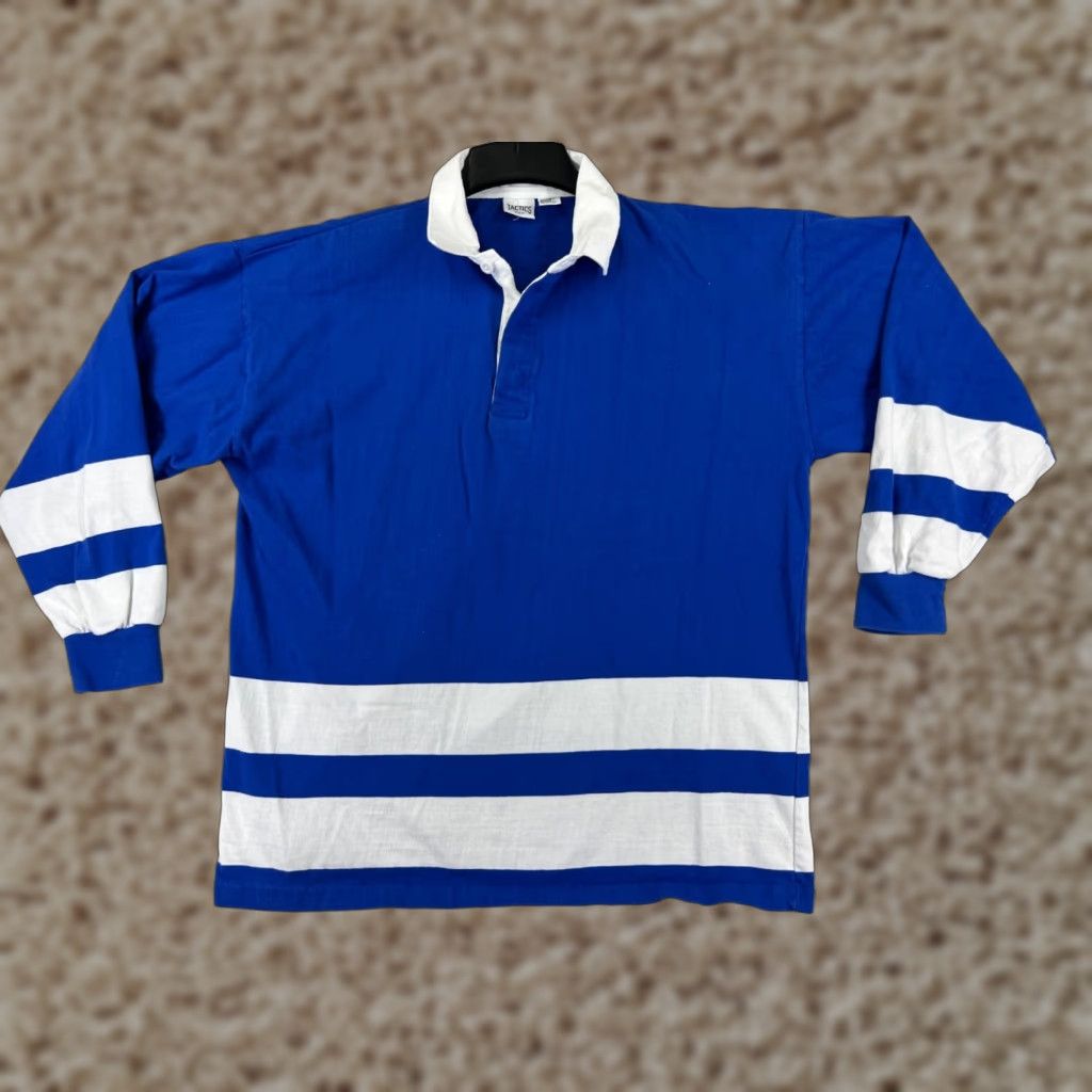 Vintage VINTAGE Tactics Sports Polo Shirt Men L Blue White Striped 100% Cotton Golf Rugby Polo Size US L / EU 52-54 / 3 - 1 Thumbnail