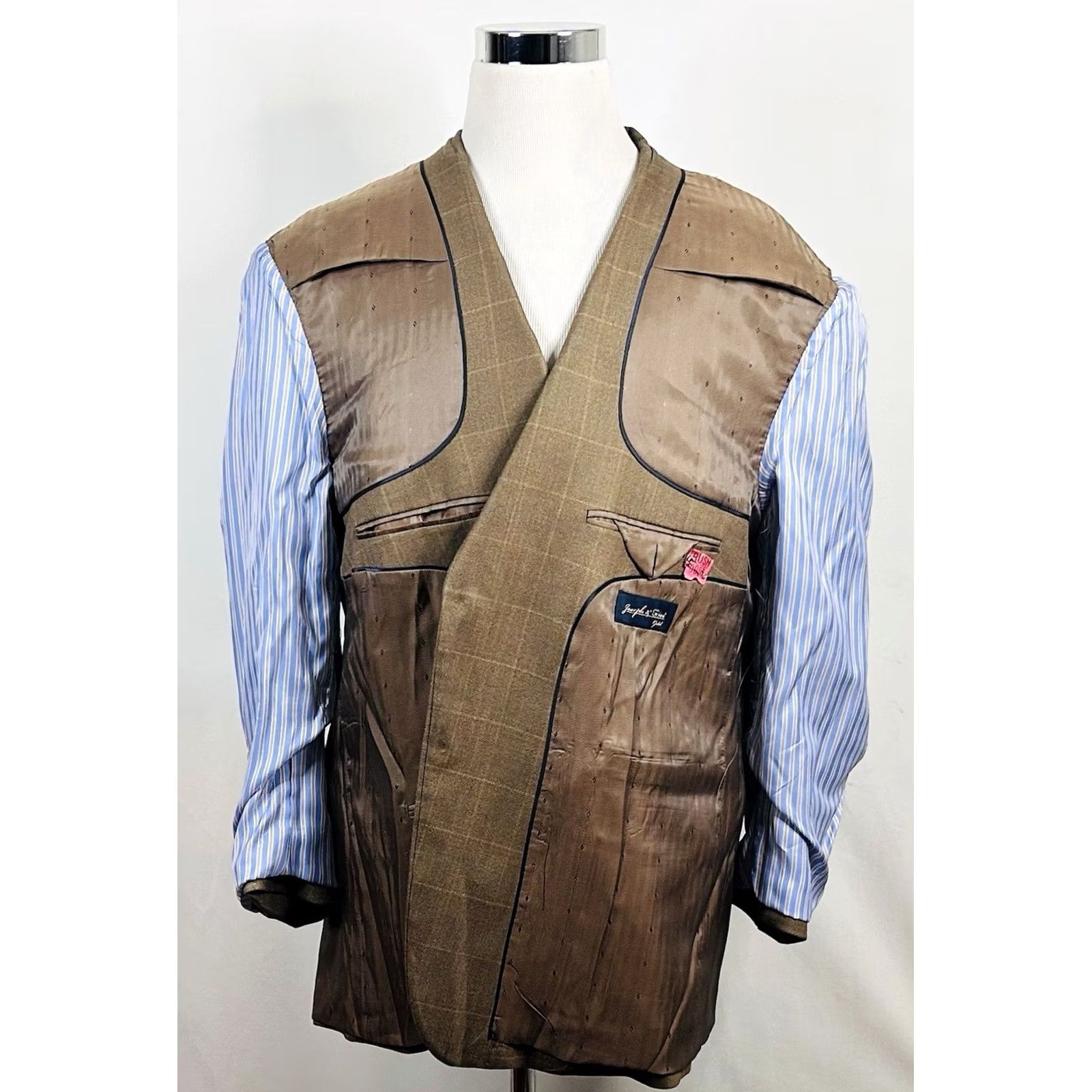 Joseph Joseph & Feiss Sport Coat 50R Wool Herringbone Beige Two-Button Vented Regular Mens Jacket Size US XS / EU 42 / 0 - 7 Thumbnail
