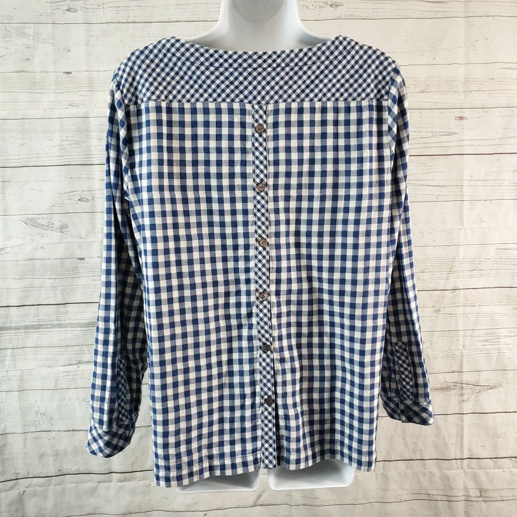J. Jill J Jill Womens Top M Blue White Gingham Back Buttons Long Sleeve Cotton Blouse Size M / US 6-8 / IT 42-44 - 4 Thumbnail
