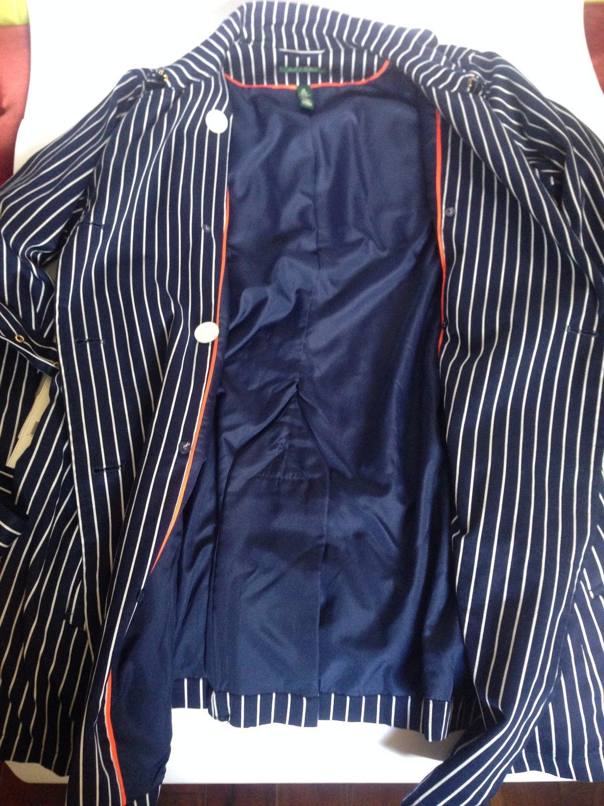 Lauren Ralph Lauren Ralph Lauren Navy White Stripes 100% Cotton Belted Trench Size XXL / US 16-18 / IT 52-54 - 3 Thumbnail
