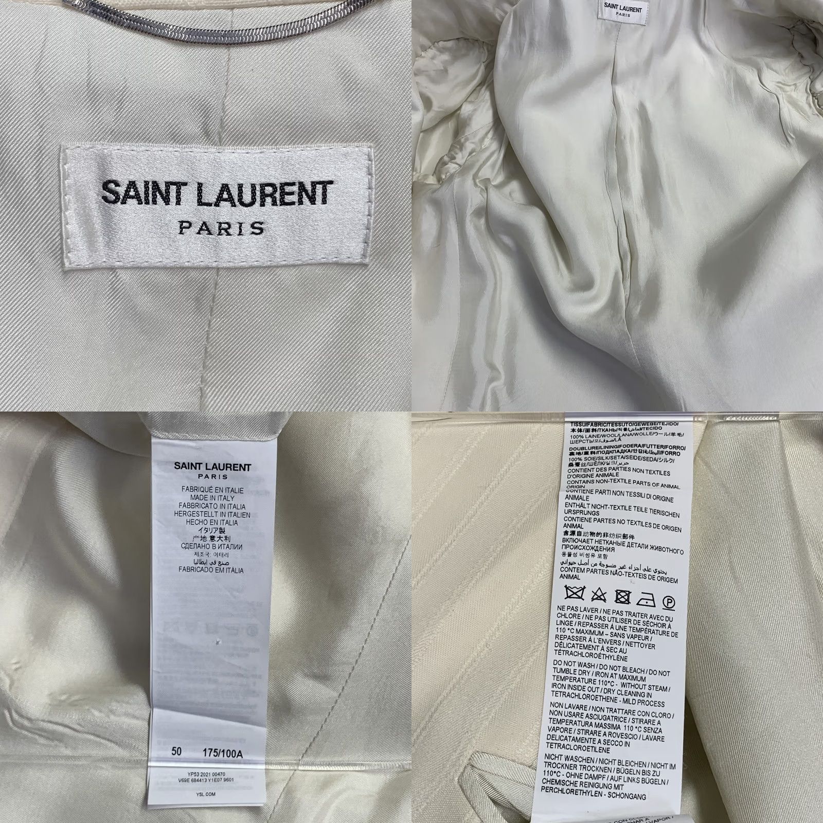 Yves Saint Laurent SAINT LAURENT Sport Coat Size 40 Regular Cream White Stripe Wool Peak Lapel Men Size US XXS / EU 40 - 8 Thumbnail