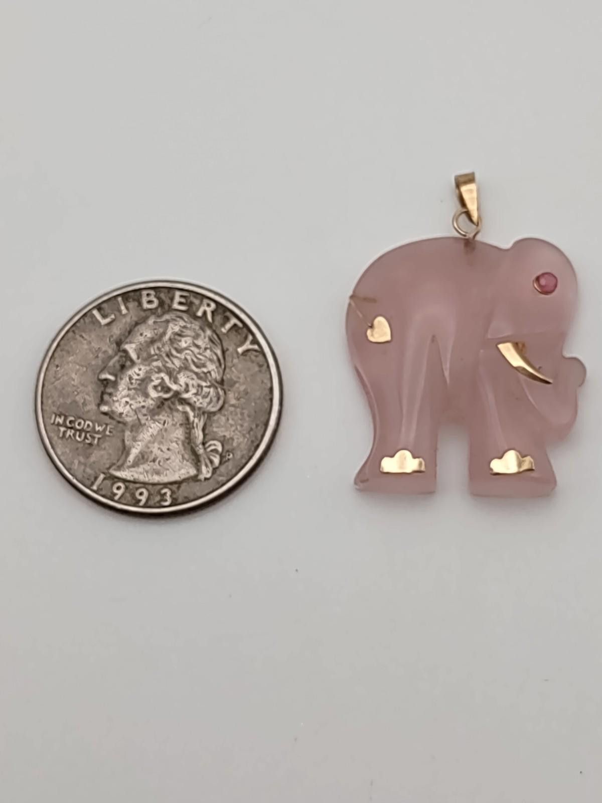 The Unbranded Brand Rose Quartz Elephant Pendant 14K Gold Accents Good Luck Size ONE SIZE - 4 Thumbnail