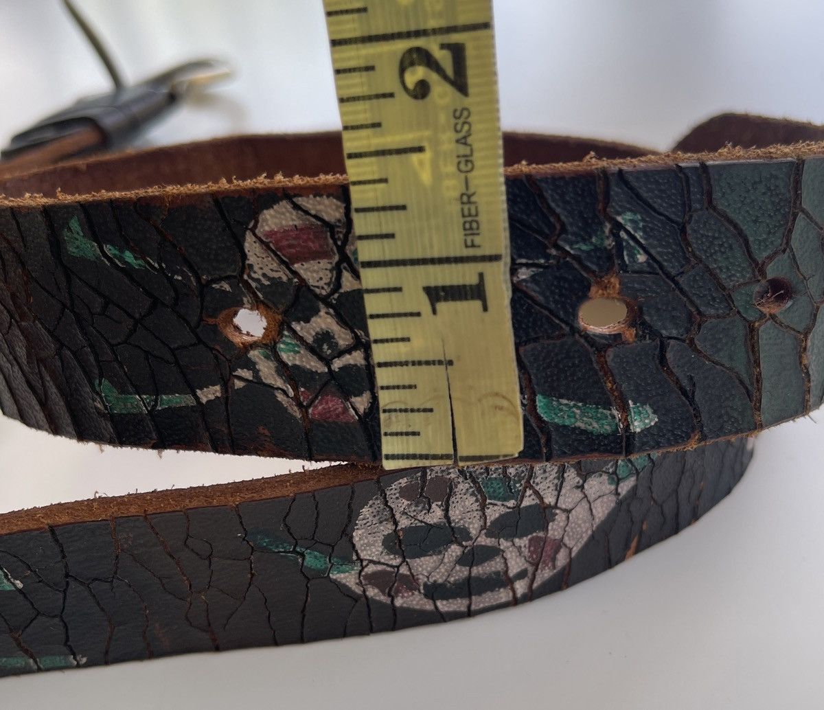 Vintage Vintage Leather Belt Skulls Printed Size 30 - 15 Thumbnail
