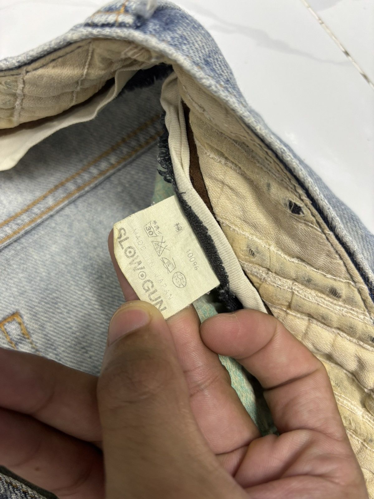 Junya Watanabe SLOWGUN JAPAN BLUE WASH FADED DISTRESSED DENIM JEANS SLIM Size US 30 / EU 46 - 10 Thumbnail