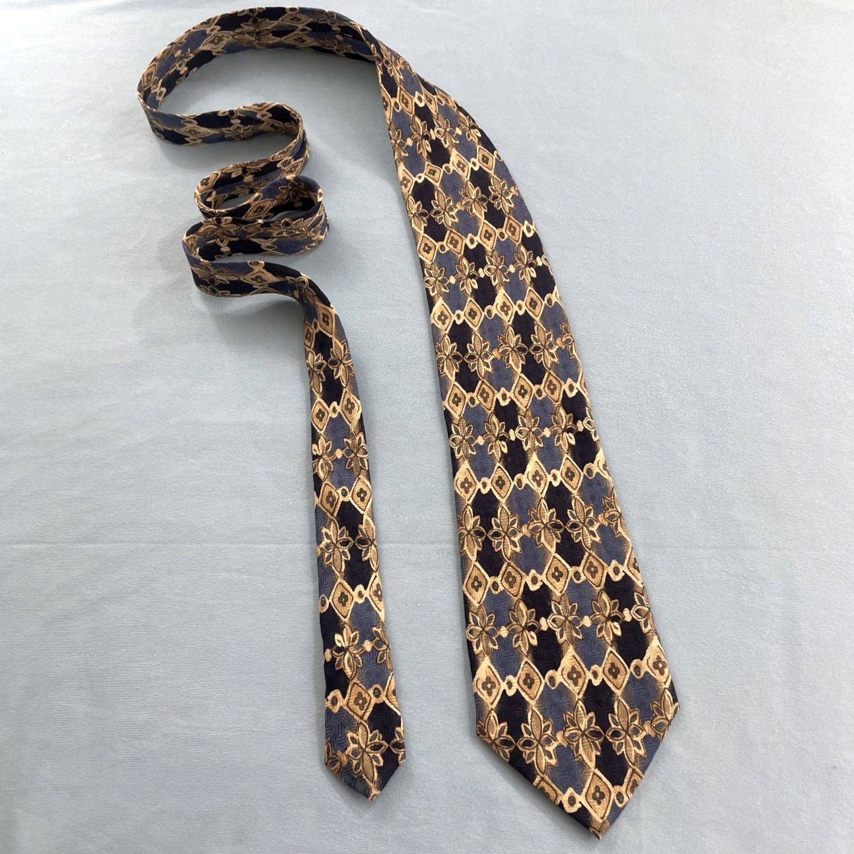 Vintage VINTAGE Handmade 100% Silk Neck Tie Italy Floral Western Blue Brown 4 Mens Tie Brown Blue Silk Size ONE SIZE - 6 Thumbnail